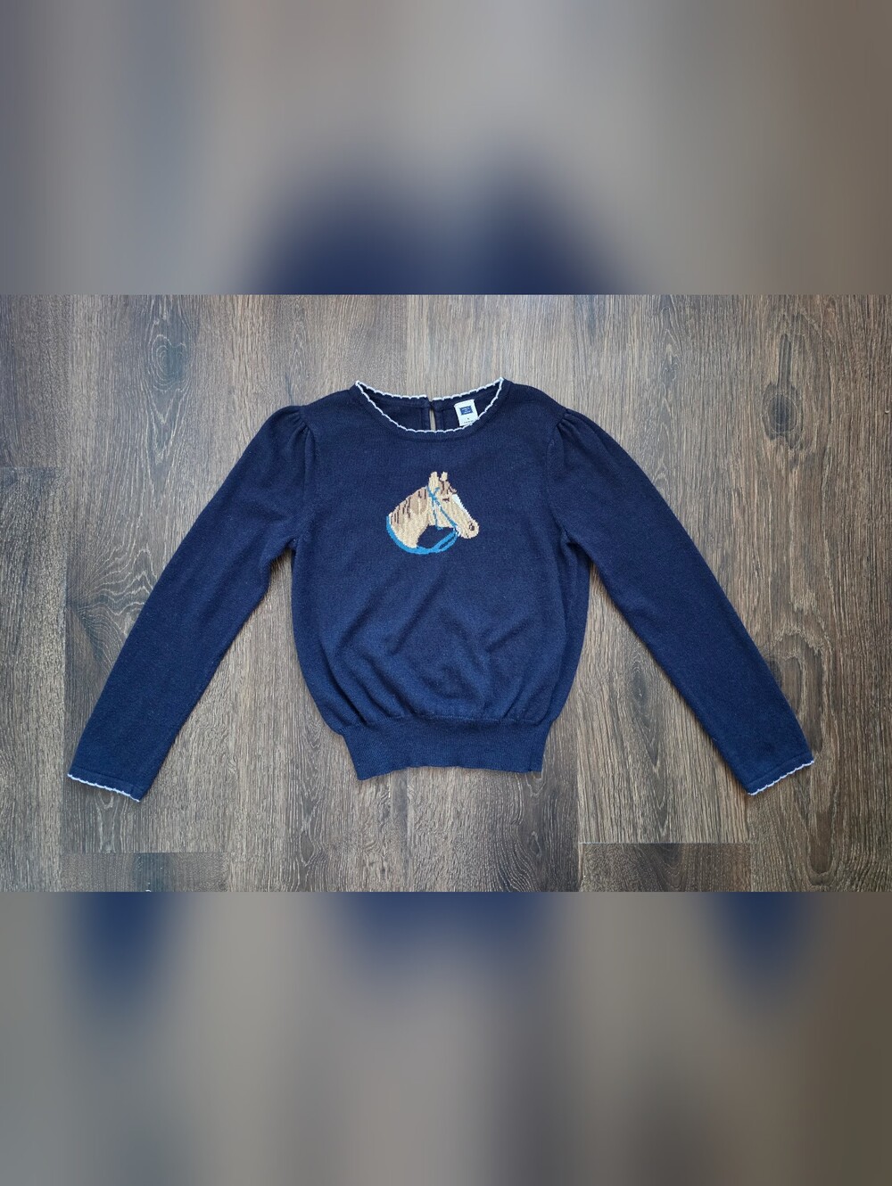Janie & Jack navy intarsia horse knit sweater